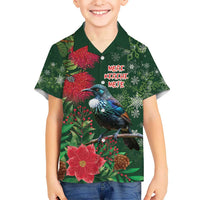 Tui Meri Kirihimete Personalised Kid Hawaiian Shirt Pohutukawa Flowers Green Motif LT9 Kid Green - Polynesian Pride