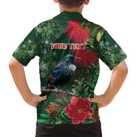 Tui Meri Kirihimete Personalised Kid Hawaiian Shirt Pohutukawa Flowers Green Motif LT9 - Polynesian Pride