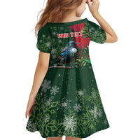 Tui Meri Kirihimete Personalised Kid Short Sleeve Dress Pohutukawa Flowers Green Motif LT9 - Polynesian Pride
