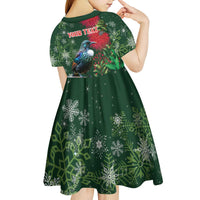 Tui Meri Kirihimete Personalised Kid Short Sleeve Dress Pohutukawa Flowers Green Motif LT9 - Polynesian Pride
