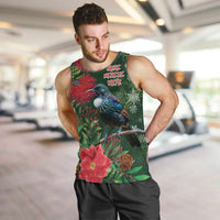 Tui Meri Kirihimete Personalised Men Tank Top Pohutukawa Flowers Green Motif LT9 Green - Polynesian Pride
