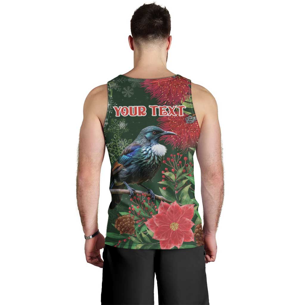 Tui Meri Kirihimete Personalised Men Tank Top Pohutukawa Flowers Green Motif LT9 - Polynesian Pride