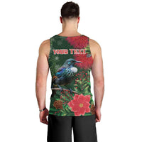 Tui Meri Kirihimete Personalised Men Tank Top Pohutukawa Flowers Green Motif LT9 - Polynesian Pride