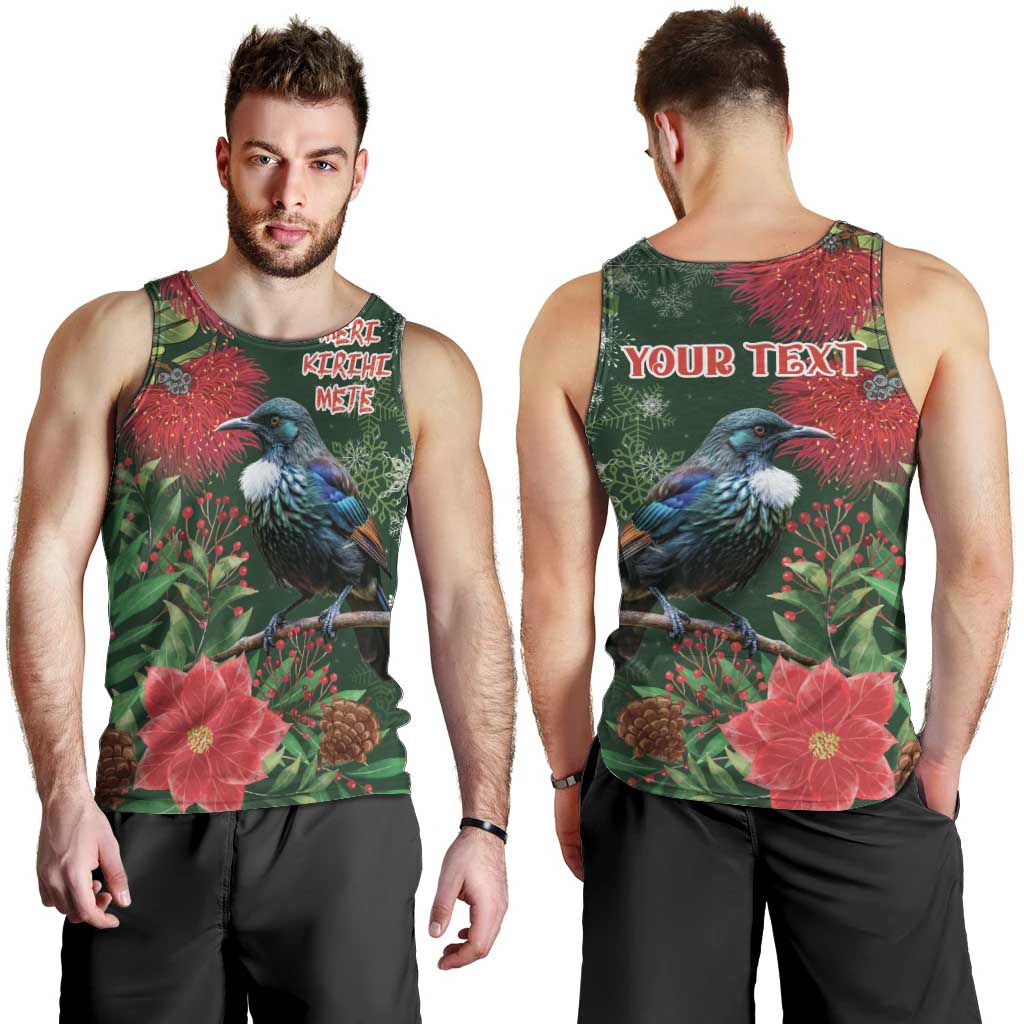 Tui Meri Kirihimete Personalised Men Tank Top Pohutukawa Flowers Green Motif LT9 - Polynesian Pride