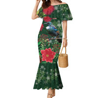Tui Meri Kirihimete Personalised Mermaid Dress Pohutukawa Flowers Green Motif LT9 Women Green - Polynesian Pride