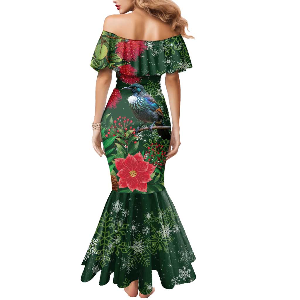 Tui Meri Kirihimete Personalised Mermaid Dress Pohutukawa Flowers Green Motif LT9 - Polynesian Pride