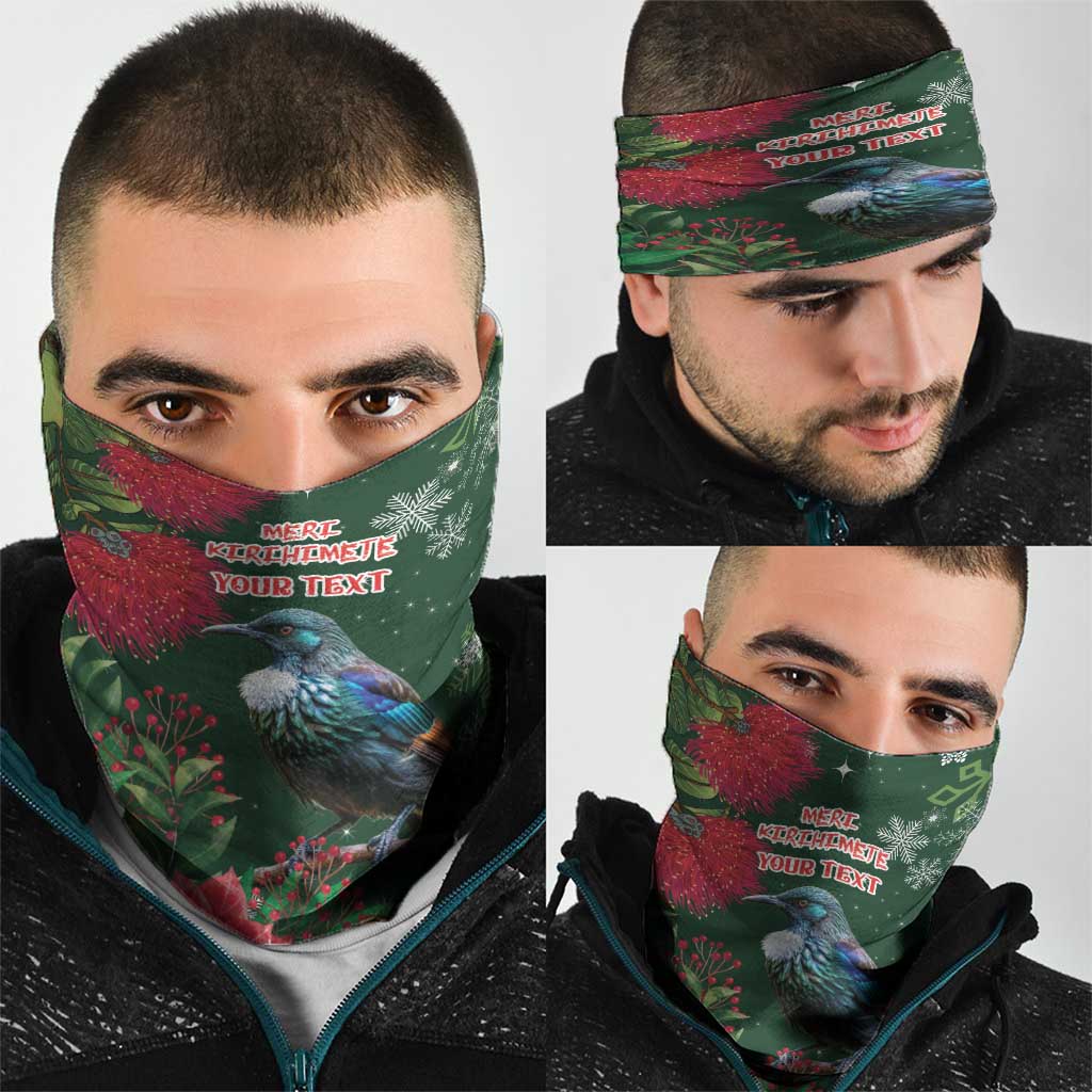 Tui Meri Kirihimete Personalised Neck Gaiter Pohutukawa Flowers Green Motif LT9 - Polynesian Pride