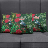Tui Meri Kirihimete Personalised Pillow Cover Pohutukawa Flowers Green Motif LT9 - Polynesian Pride