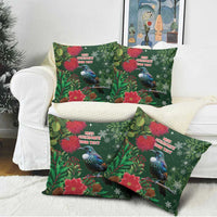 Tui Meri Kirihimete Personalised Pillow Cover Pohutukawa Flowers Green Motif LT9 - Polynesian Pride