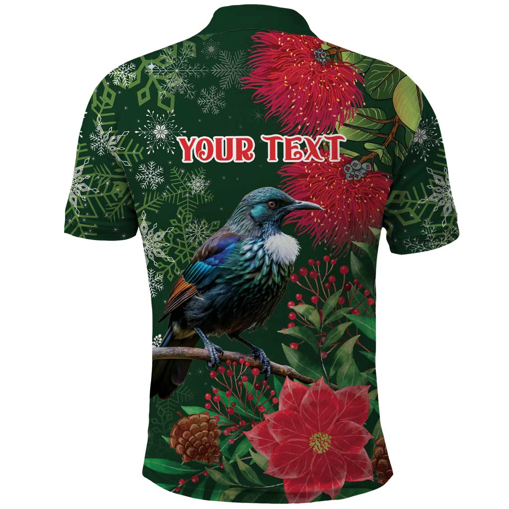 Tui Meri Kirihimete Personalised Polo Shirt Pohutukawa Flowers Green Motif LT9 - Polynesian Pride