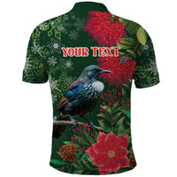 Tui Meri Kirihimete Personalised Polo Shirt Pohutukawa Flowers Green Motif LT9 - Polynesian Pride