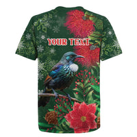 Tui Meri Kirihimete Personalised Rugby Jersey Pohutukawa Flowers Green Motif LT9 - Polynesian Pride
