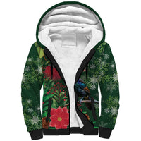 Tui Meri Kirihimete Personalised Sherpa Hoodie Pohutukawa Flowers Green Motif LT9 Unisex Green - Polynesian Pride