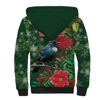 Tui Meri Kirihimete Personalised Sherpa Hoodie Pohutukawa Flowers Green Motif LT9 - Polynesian Pride