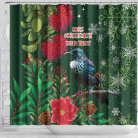 Tui Meri Kirihimete Personalised Shower Curtain Pohutukawa Flowers Green Motif LT9 - Polynesian Pride