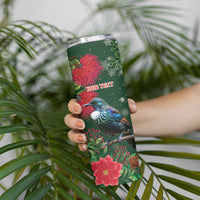 Tui Meri Kirihimete Personalised Skinny Tumbler Pohutukawa Flowers Green Motif LT9 - Polynesian Pride