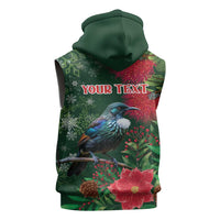 Tui Meri Kirihimete Personalised Sleeveless Hoodie Pohutukawa Flowers Green Motif LT9 - Polynesian Pride