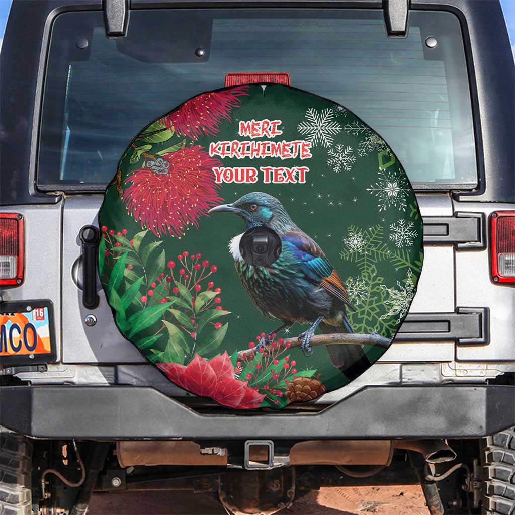 Tui Meri Kirihimete Personalised Spare Tire Cover Pohutukawa Flowers Green Motif LT9 Green - Polynesian Pride
