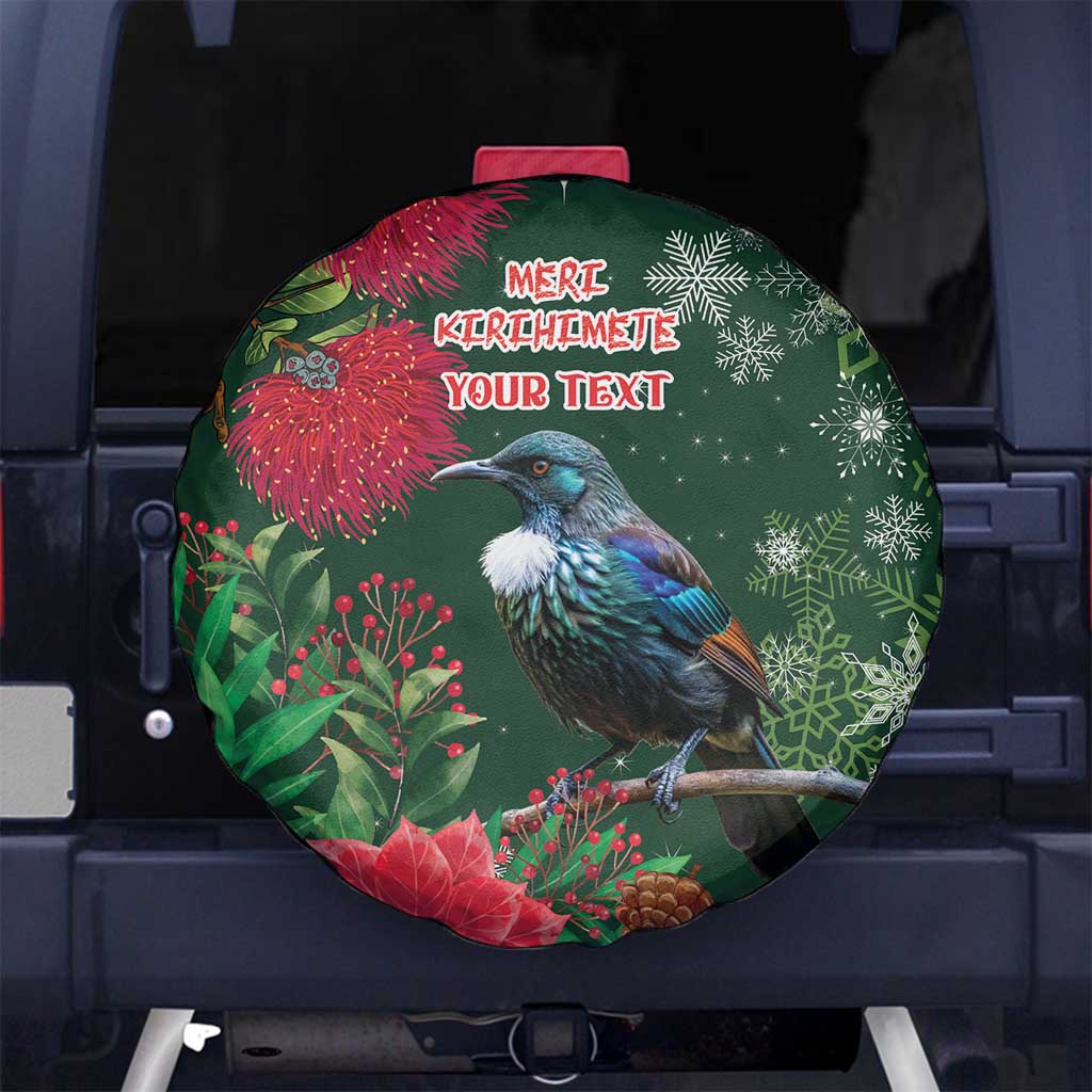 Tui Meri Kirihimete Personalised Spare Tire Cover Pohutukawa Flowers Green Motif LT9 No hole Green - Polynesian Pride