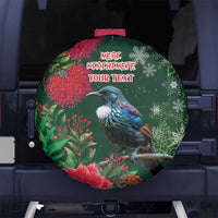Tui Meri Kirihimete Personalised Spare Tire Cover Pohutukawa Flowers Green Motif LT9 No hole Green - Polynesian Pride