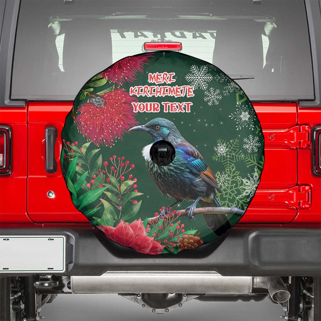 Tui Meri Kirihimete Personalised Spare Tire Cover Pohutukawa Flowers Green Motif LT9 - Polynesian Pride