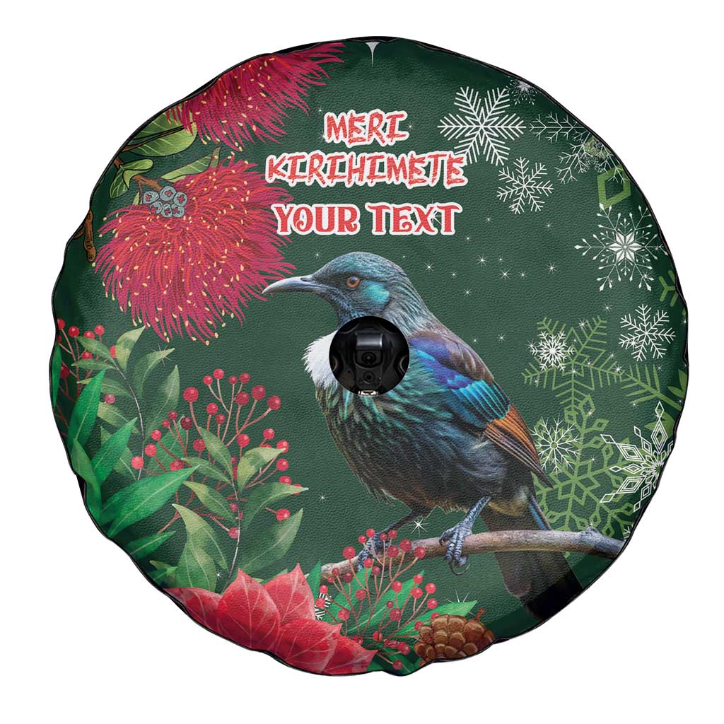 Tui Meri Kirihimete Personalised Spare Tire Cover Pohutukawa Flowers Green Motif LT9 - Polynesian Pride