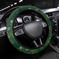 Tui Meri Kirihimete Steering Wheel Cover Pohutukawa Flowers Green Motif LT9 Universal Fit Green - Polynesian Pride
