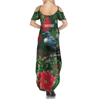 Tui Meri Kirihimete Personalised Summer Maxi Dress Pohutukawa Flowers Green Motif LT9 - Polynesian Pride