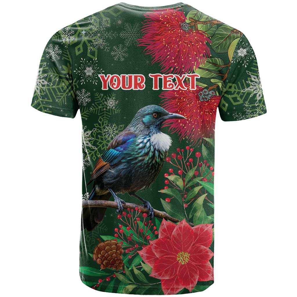 Tui Meri Kirihimete Personalised T Shirt Pohutukawa Flowers Green Motif LT9 - Polynesian Pride