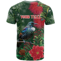 Tui Meri Kirihimete Personalised T Shirt Pohutukawa Flowers Green Motif LT9 - Polynesian Pride