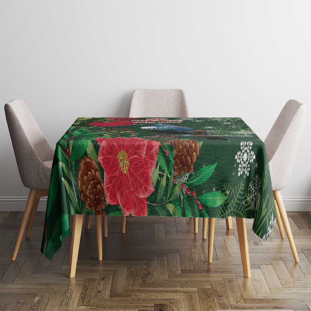 Tui Meri Kirihimete Personalised Tablecloth Pohutukawa Flowers Green Motif LT9 - Polynesian Pride