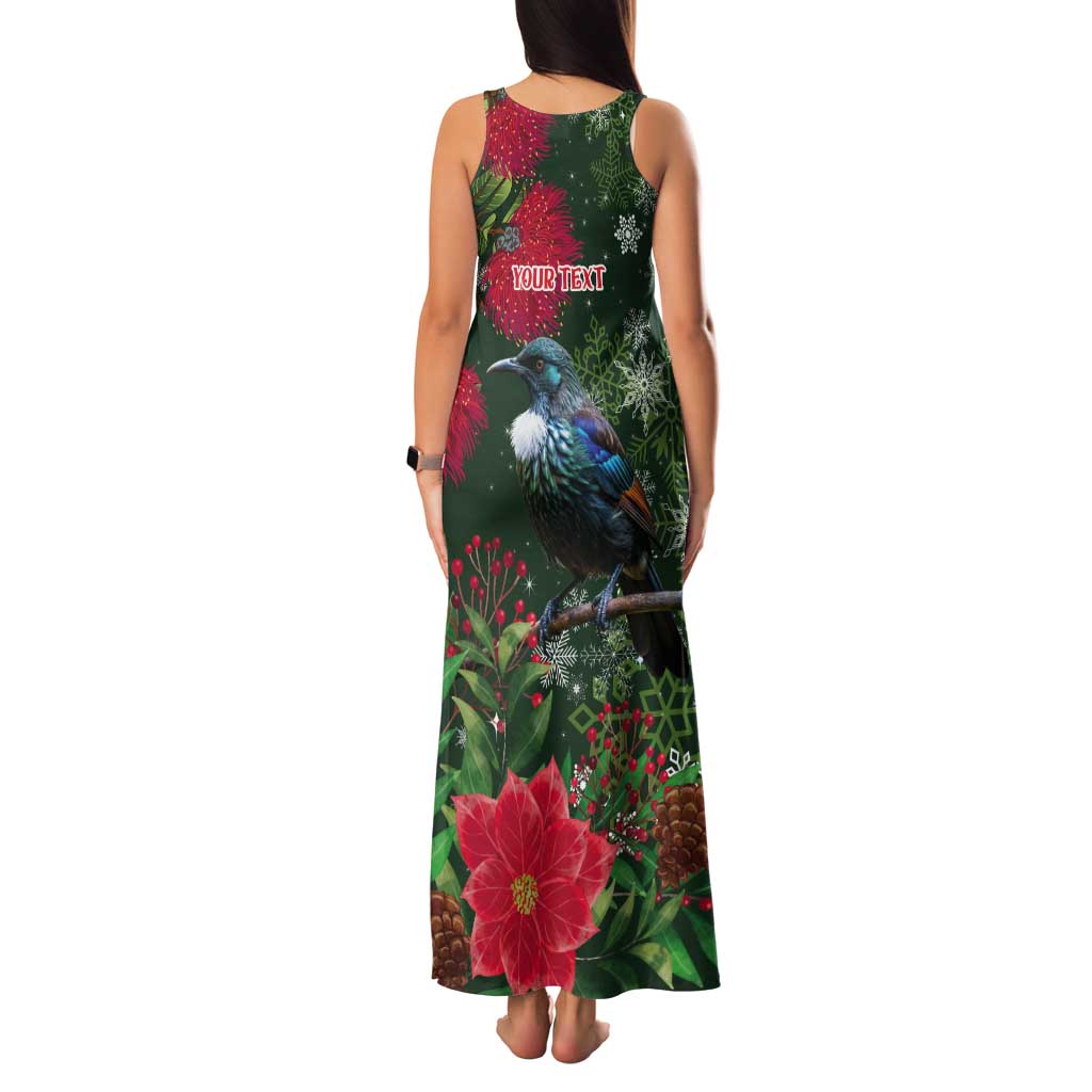 Tui Meri Kirihimete Personalised Tank Maxi Dress Pohutukawa Flowers Green Motif LT9 - Polynesian Pride