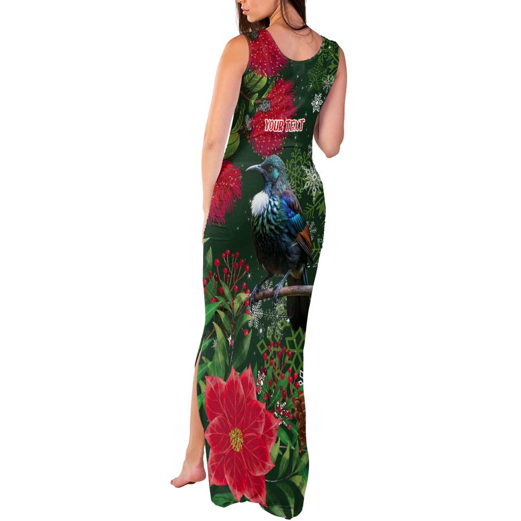 Tui Meri Kirihimete Personalised Tank Maxi Dress Pohutukawa Flowers Green Motif LT9 - Polynesian Pride