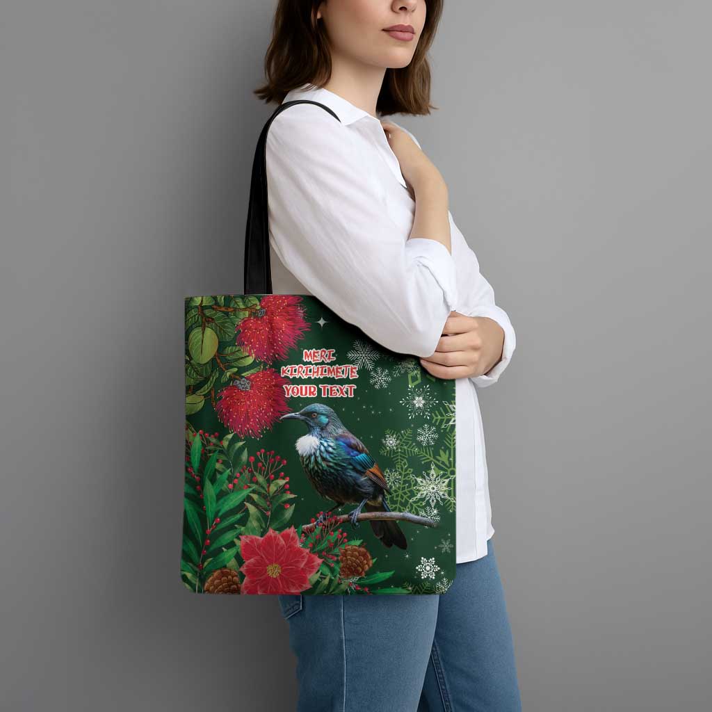 Tui Meri Kirihimete Personalised Tote Bag Pohutukawa Flowers Green Motif LT9 - Polynesian Pride