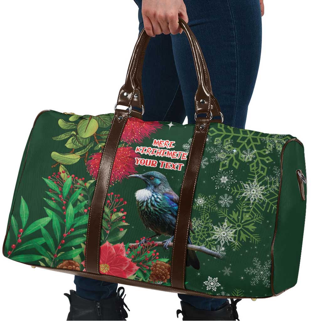 Tui Meri Kirihimete Personalised Travel Bag Pohutukawa Flowers Green Motif LT9 - Polynesian Pride