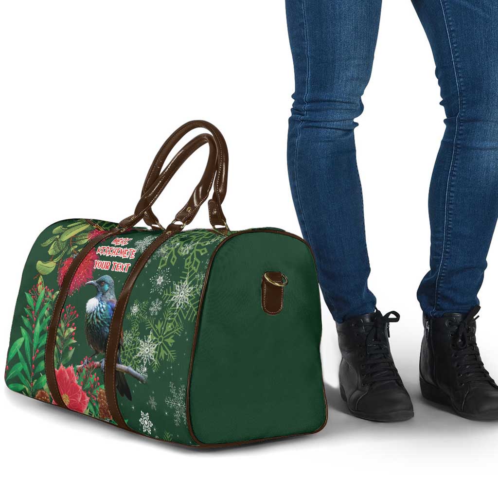 Tui Meri Kirihimete Personalised Travel Bag Pohutukawa Flowers Green Motif LT9 - Polynesian Pride