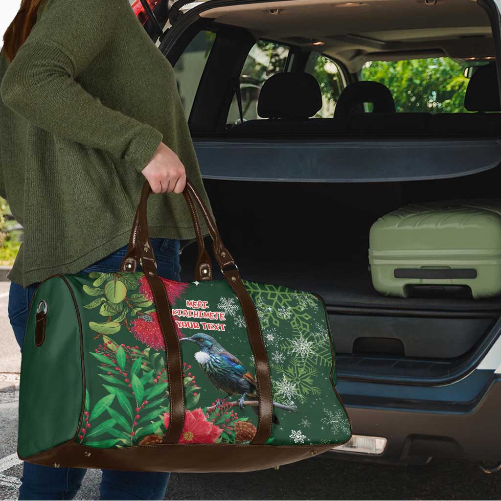 Tui Meri Kirihimete Personalised Travel Bag Pohutukawa Flowers Green Motif LT9 - Polynesian Pride