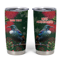 Tui Meri Kirihimete Personalised Tumbler Cup Pohutukawa Flowers Green Motif LT9 Green - Polynesian Pride