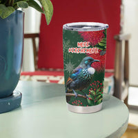 Tui Meri Kirihimete Personalised Tumbler Cup Pohutukawa Flowers Green Motif LT9 - Polynesian Pride