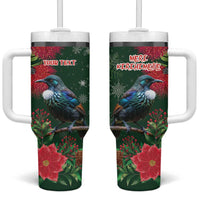 Tui Meri Kirihimete Personalised Tumbler With Handle Pohutukawa Flowers Green Motif LT9 One Size: 40 oz Green - Polynesian Pride