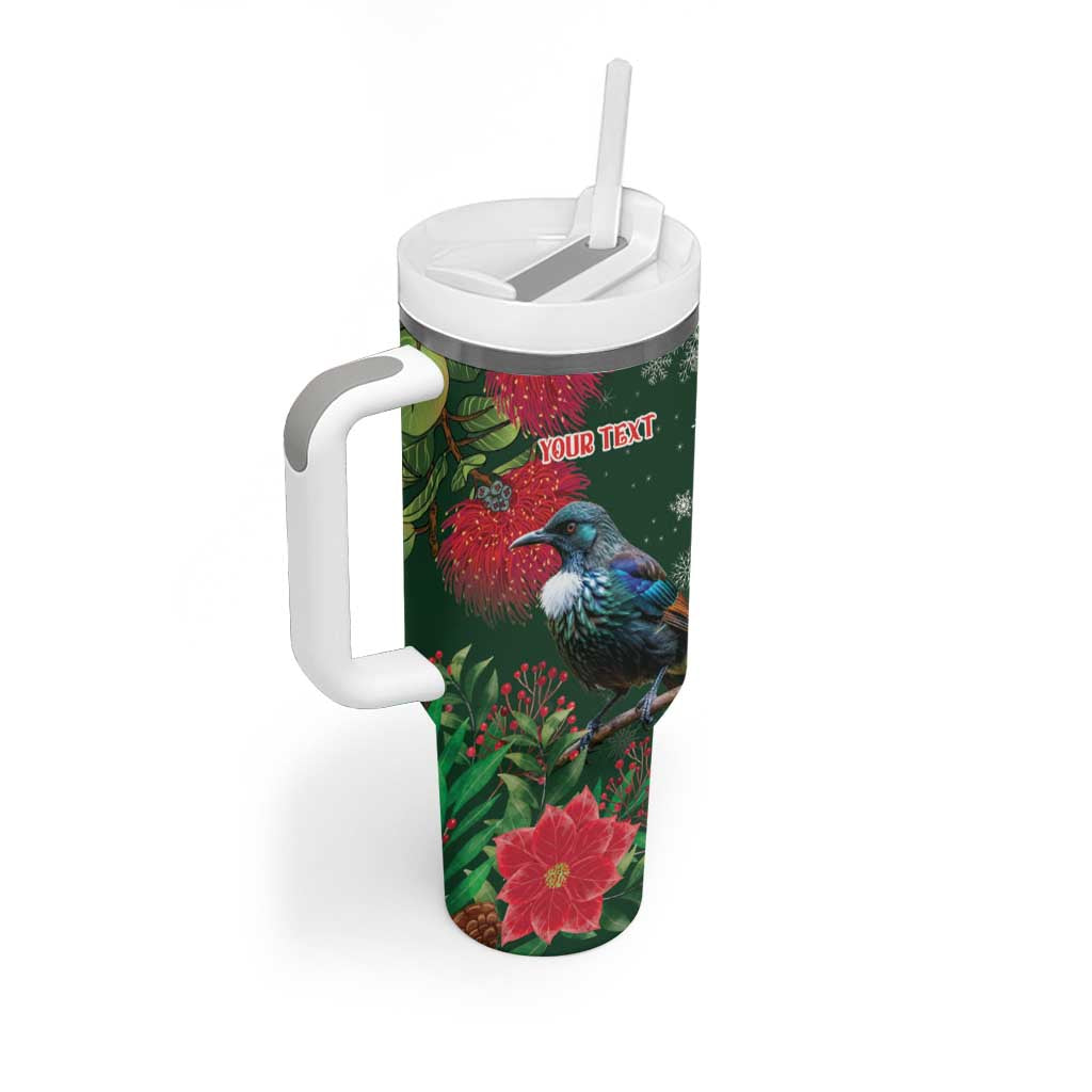 Tui Meri Kirihimete Personalised Tumbler With Handle Pohutukawa Flowers Green Motif LT9 - Polynesian Pride