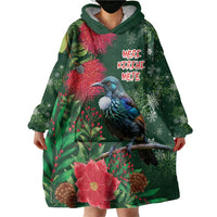 Tui Meri Kirihimete Personalised Wearable Blanket Hoodie Pohutukawa Flowers Green Motif LT9 - Polynesian Pride