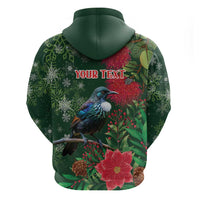 Tui Meri Kirihimete Personalised Zip Hoodie Pohutukawa Flowers Green Motif LT9 - Polynesian Pride