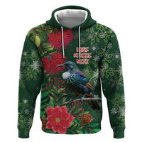 Tui Meri Kirihimete Personalised Zip Hoodie Pohutukawa Flowers Green Motif LT9 Pullover Hoodie Green - Polynesian Pride