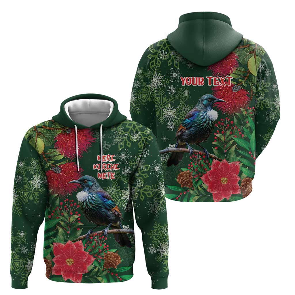 Tui Meri Kirihimete Personalised Zip Hoodie Pohutukawa Flowers Green Motif LT9 - Polynesian Pride