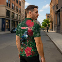 Tui Meri Kirihimete Personalised Zipper Polo Shirt Pohutukawa Flowers Green Motif LT9 - Polynesian Pride