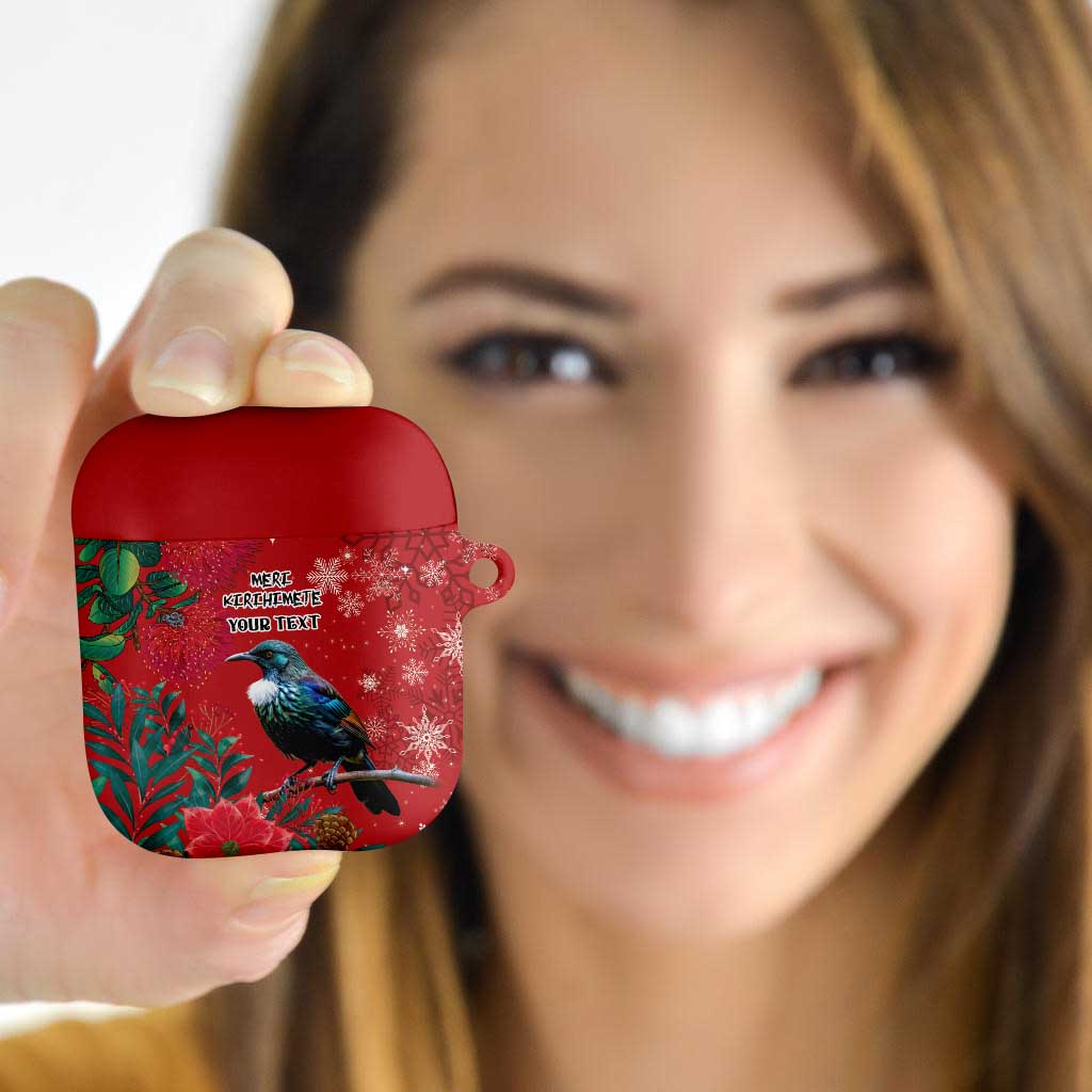 Tui Meri Kirihimete Personalised AirPods Case Pohutukawa Flowers Red Motif - Polynesian Pride