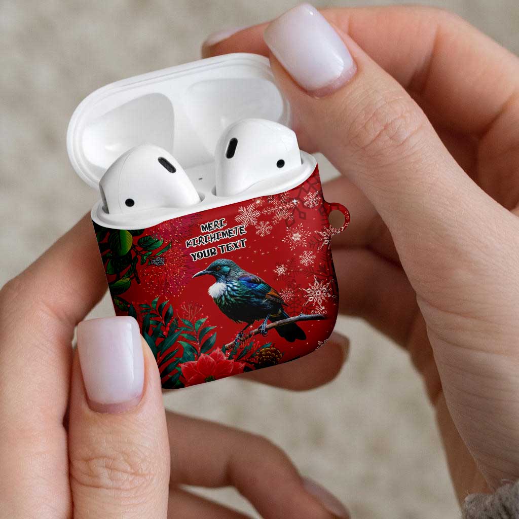 Tui Meri Kirihimete Personalised AirPods Case Pohutukawa Flowers Red Motif - Polynesian Pride