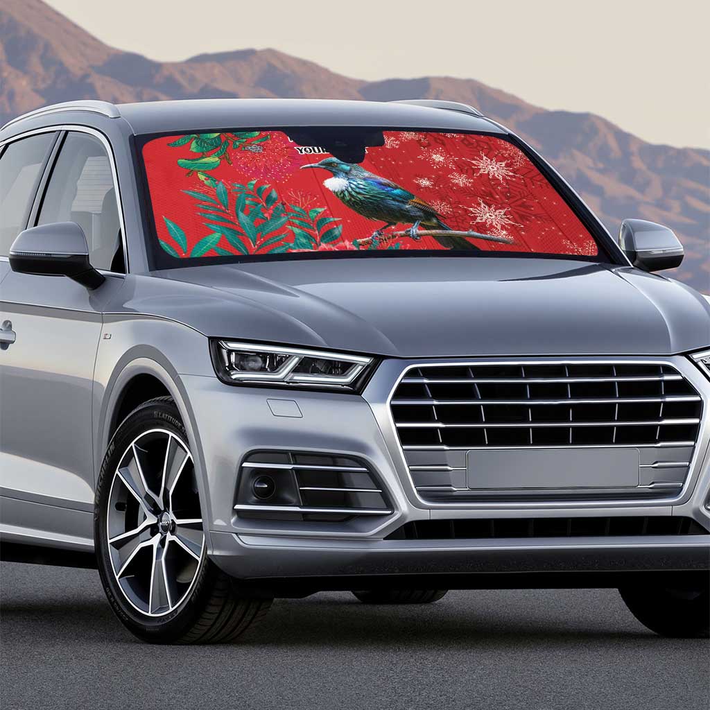 Tui Meri Kirihimete Personalised Auto Sun Shade Pohutukawa Flowers Red Motif - Polynesian Pride