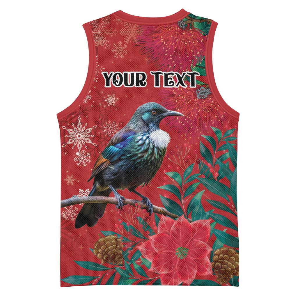 Tui Meri Kirihimete Personalised Basketball Jersey Pohutukawa Flowers Red Motif LT9 - Polynesian Pride